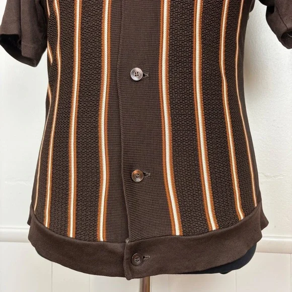 MarVista Sportswear Mens VTG Button Up Polo Shirt Sz S Short Sleeve Brown Stripe - Picture 4 of 17